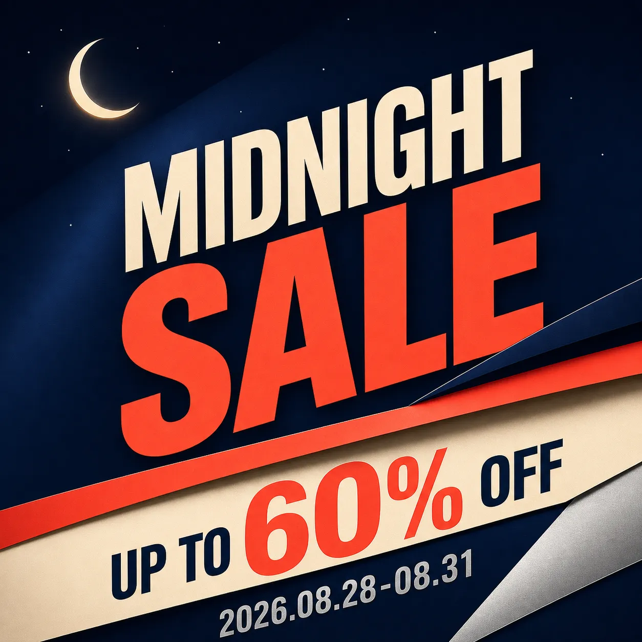 Midnight Sale Banner with Up to 60% Off Discount｜AI Image Generation Prompts