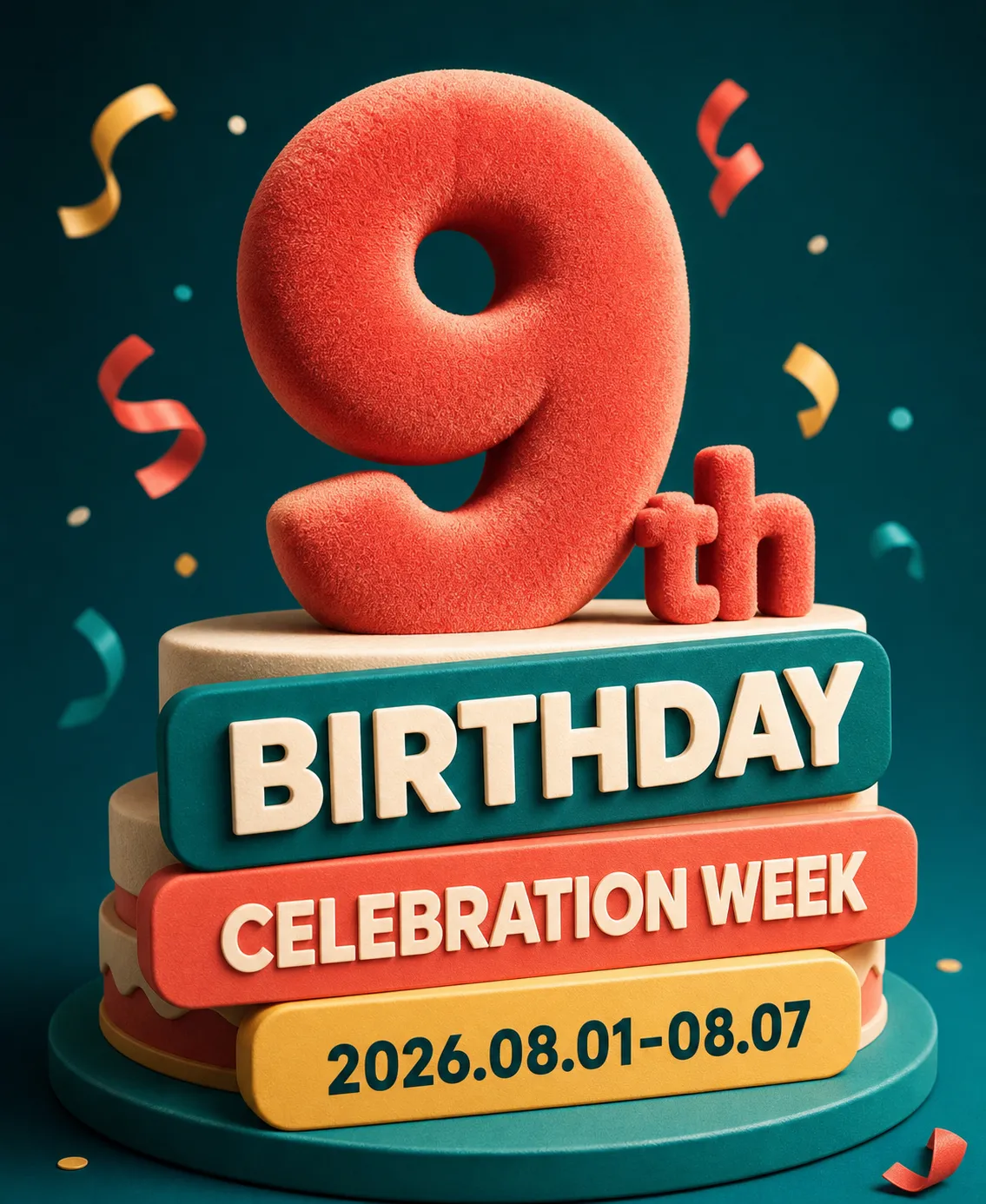 9th Birthday Celebration Week 2026 Cake Design｜AI Image Generation Prompts