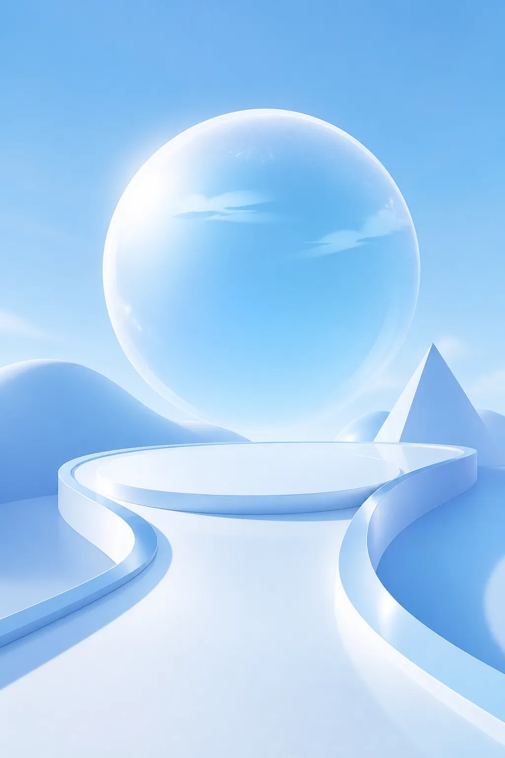 Blue 3D Podium Background with Glass Sphere｜AI Image Generation Prompts