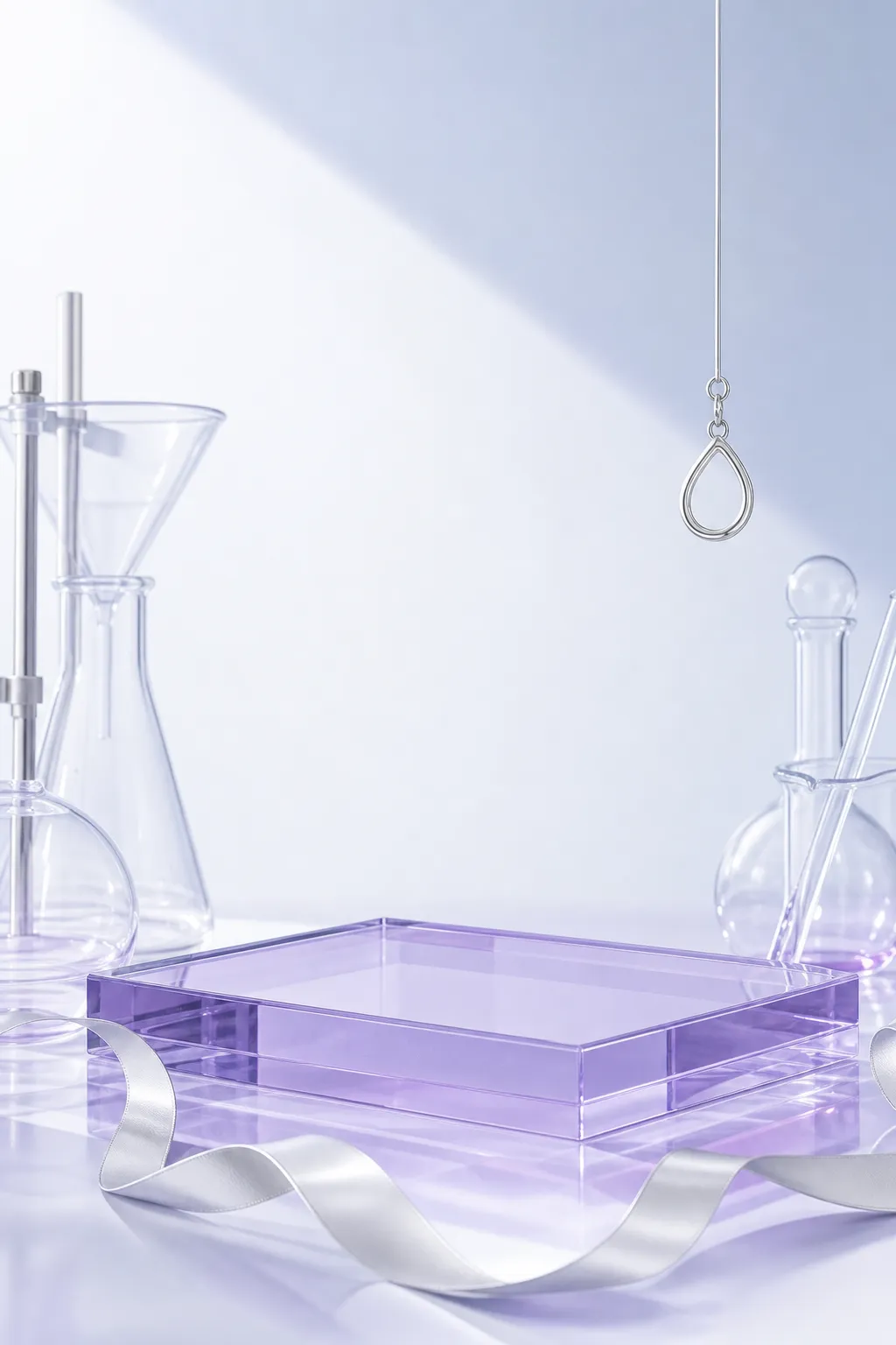 Purple Acrylic Display Stand With Glass Lab Flasks｜AI Image Generation Prompts