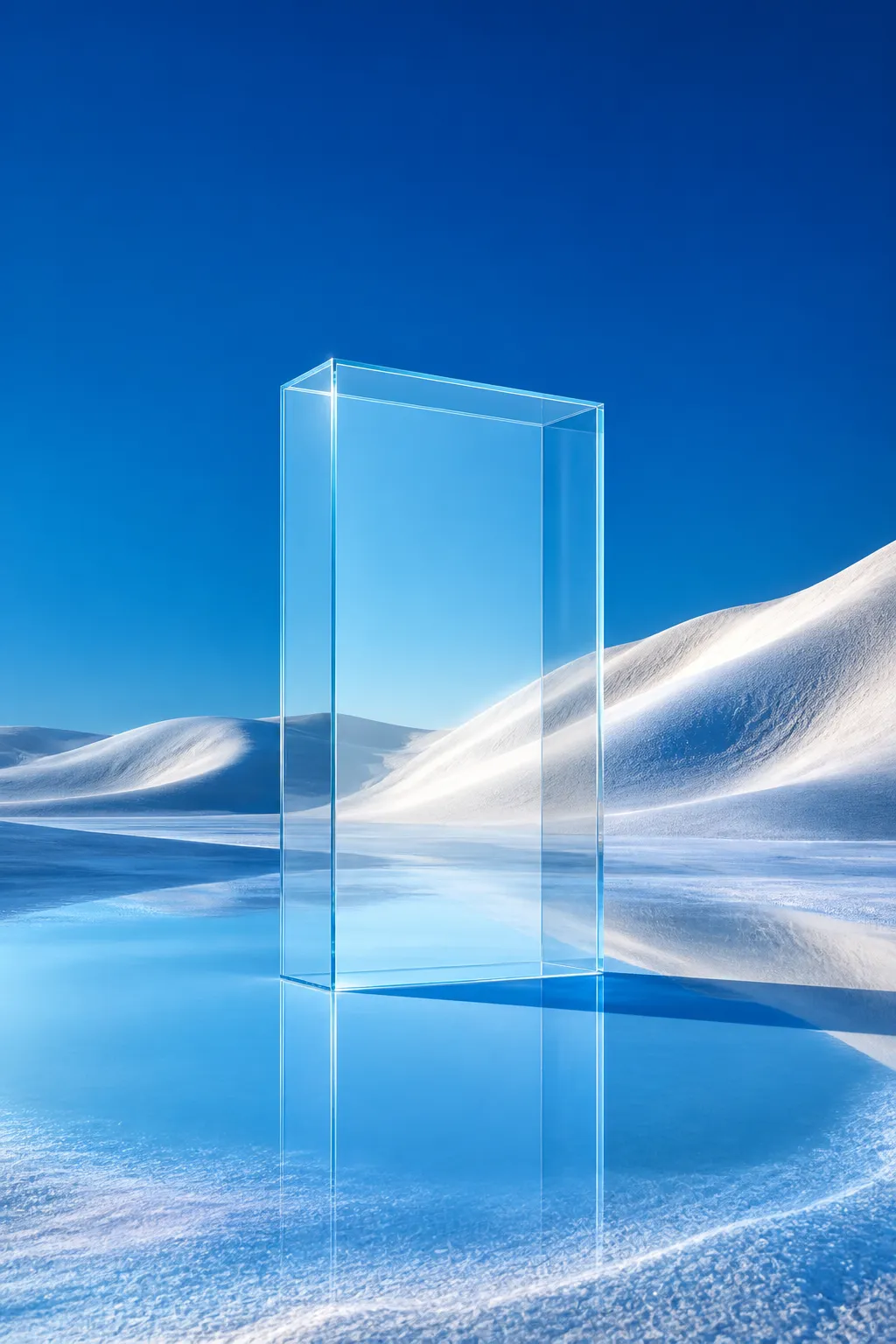 Transparent Glass Podium on Snowy Landscape｜AI Image Generation Prompts