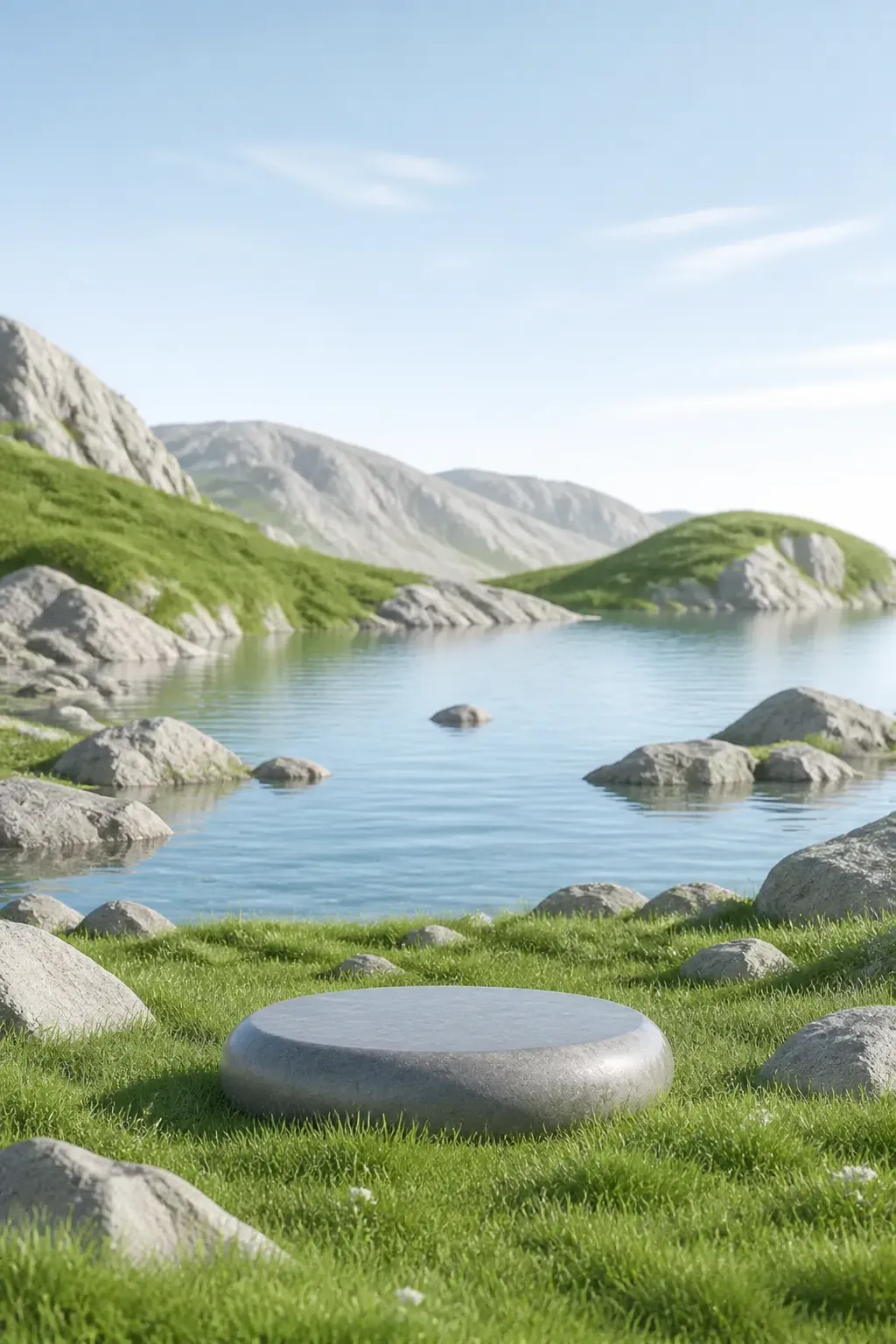 Round Stone Pedestal in Nature Landscape｜AI Image Generation Prompts