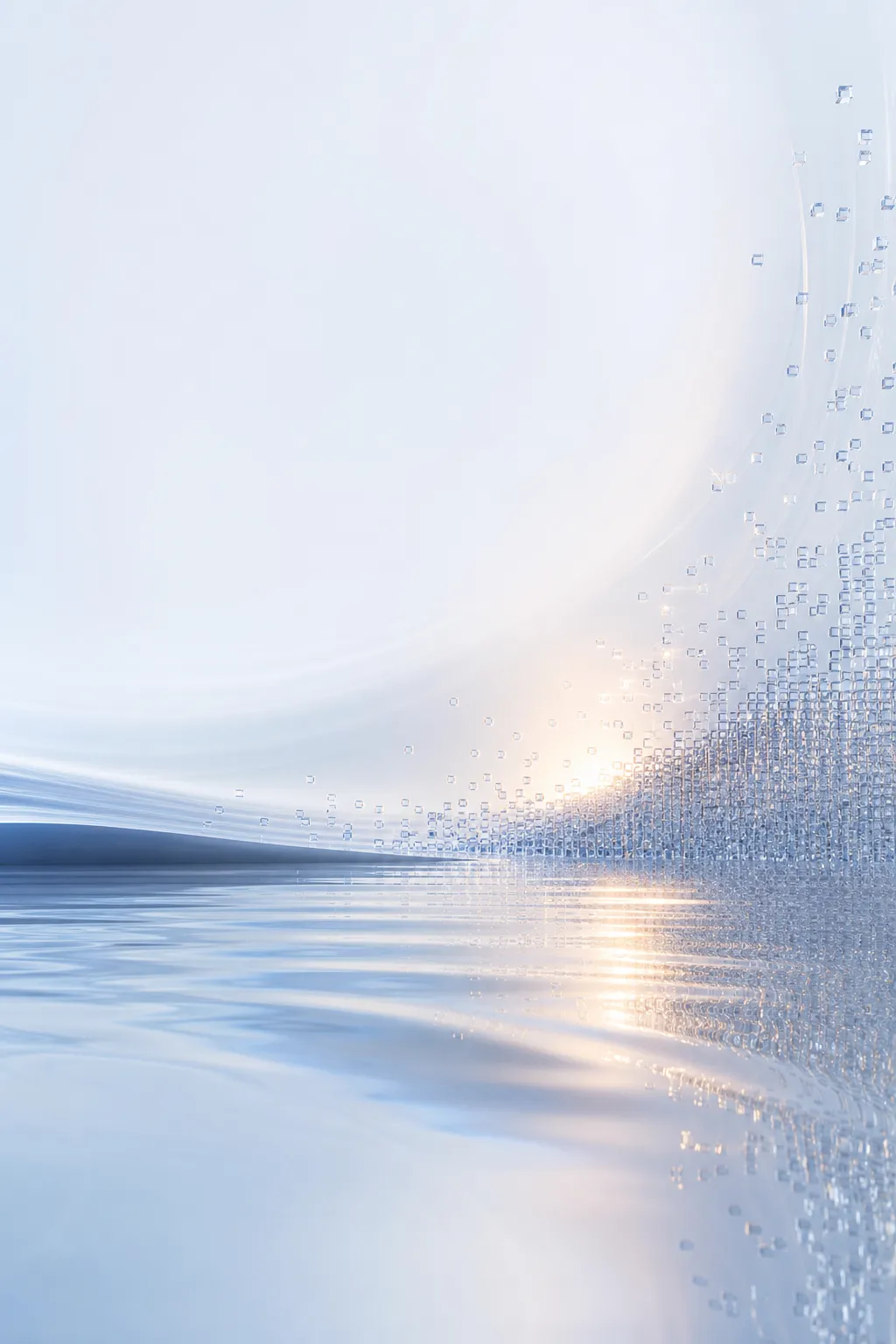 Abstract blue water surface with rising glass cubes｜AI Image Generation Prompts