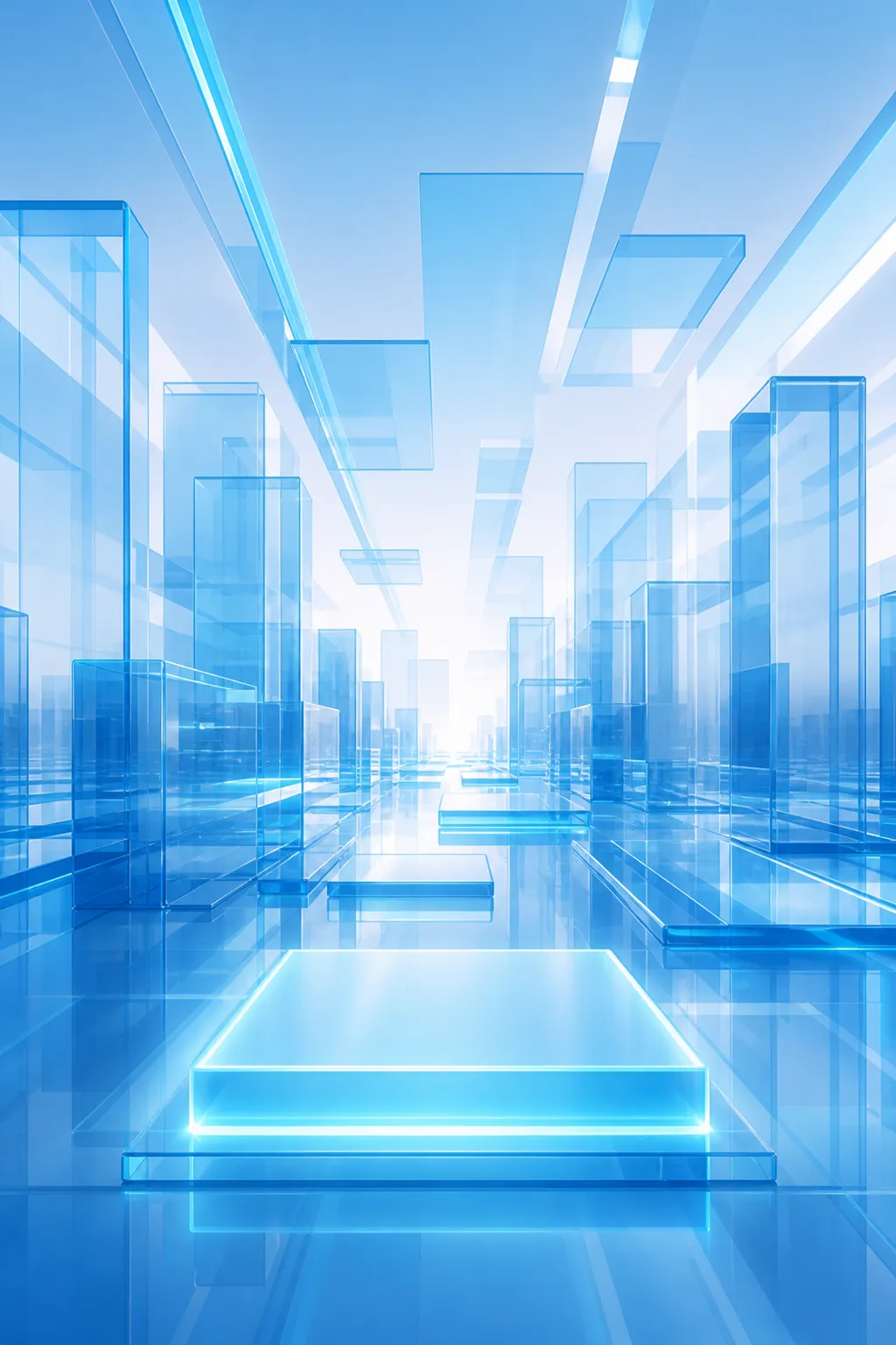 Futuristic Blue Glass Platform Background｜AI Image Generation Prompts