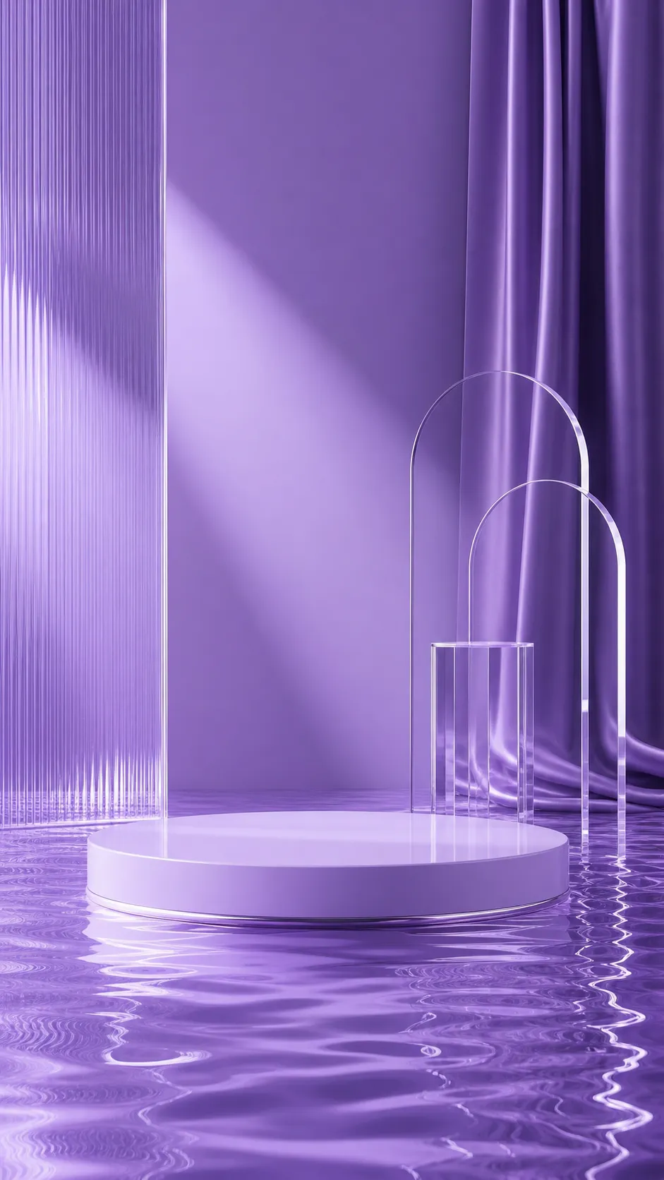 Purple Podium Stage with Water Reflection｜AI Image Generation Prompts