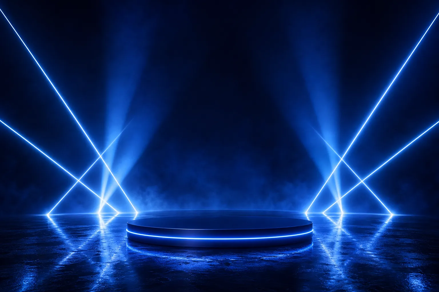 Blue Neon Lights Circular Stage Podium Background｜AI Image Generation Prompts