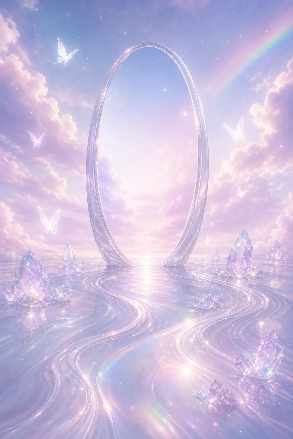 Magical Glass Ring Portal with Crystals and Butterflies｜AI Image Generation Prompts