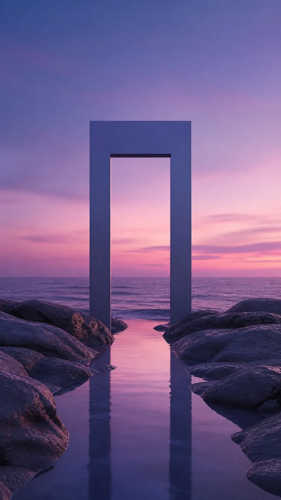 Minimalist rectangular frame overlooking ocean at sunset｜AI Image Generation Prompts