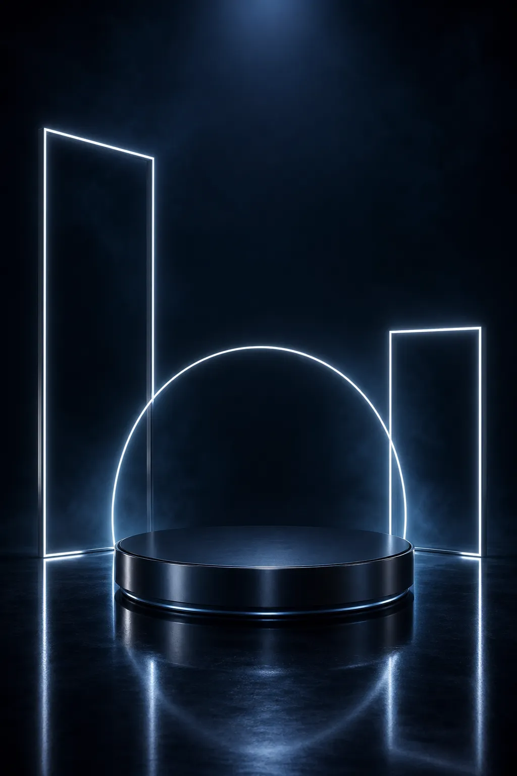 Futuristic Dark Neon Podium Display｜AI Image Generation Prompts