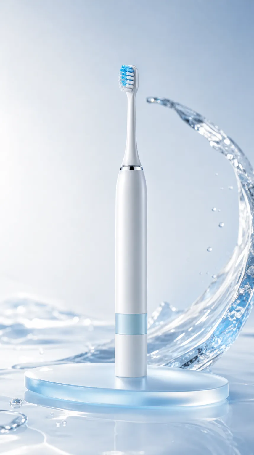 White Electric Toothbrush with Water Splash｜AI Image Generation Prompts
