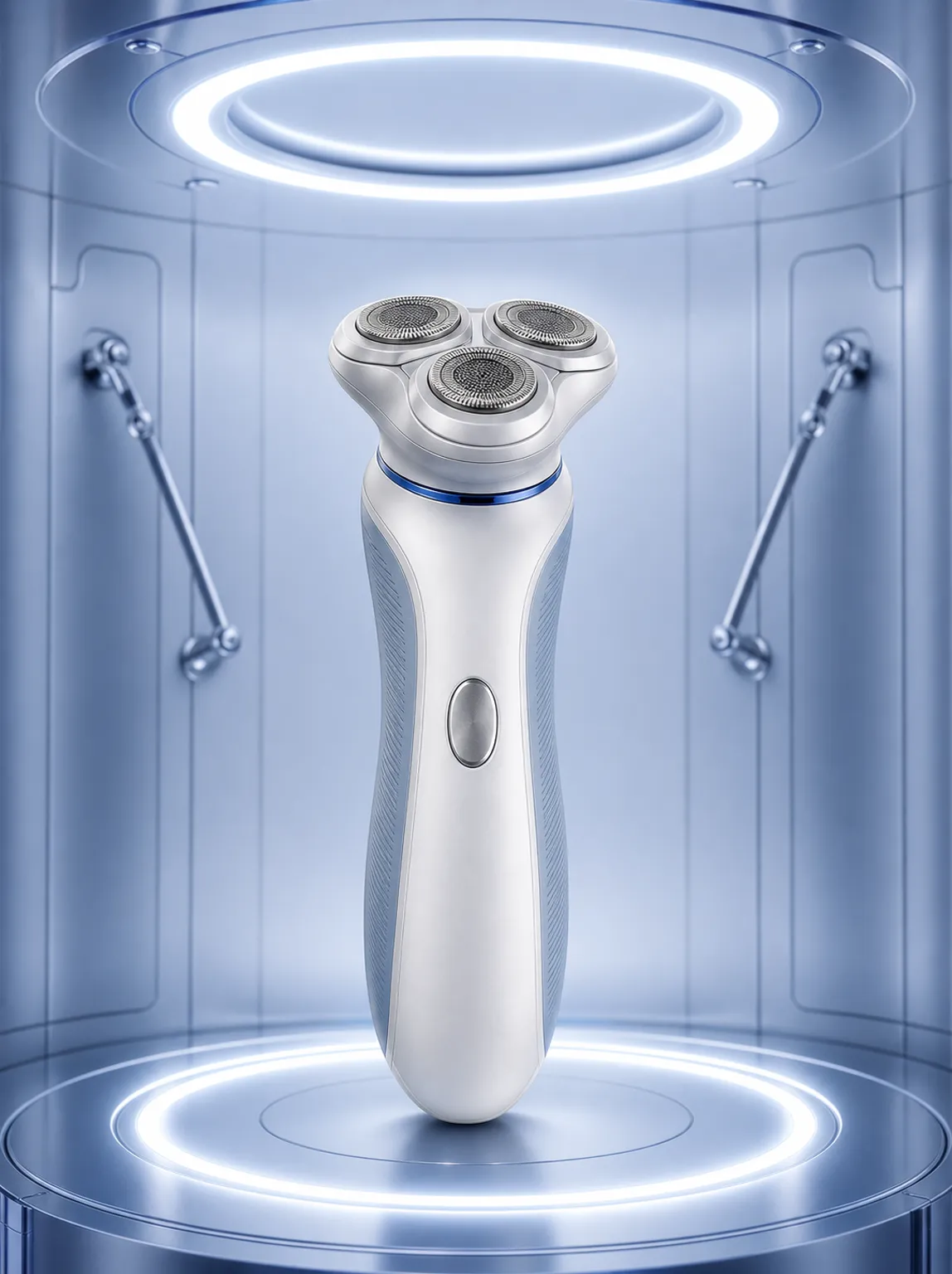 White Electric Shaver with Three Rotary Heads｜AI Image Generation Prompts