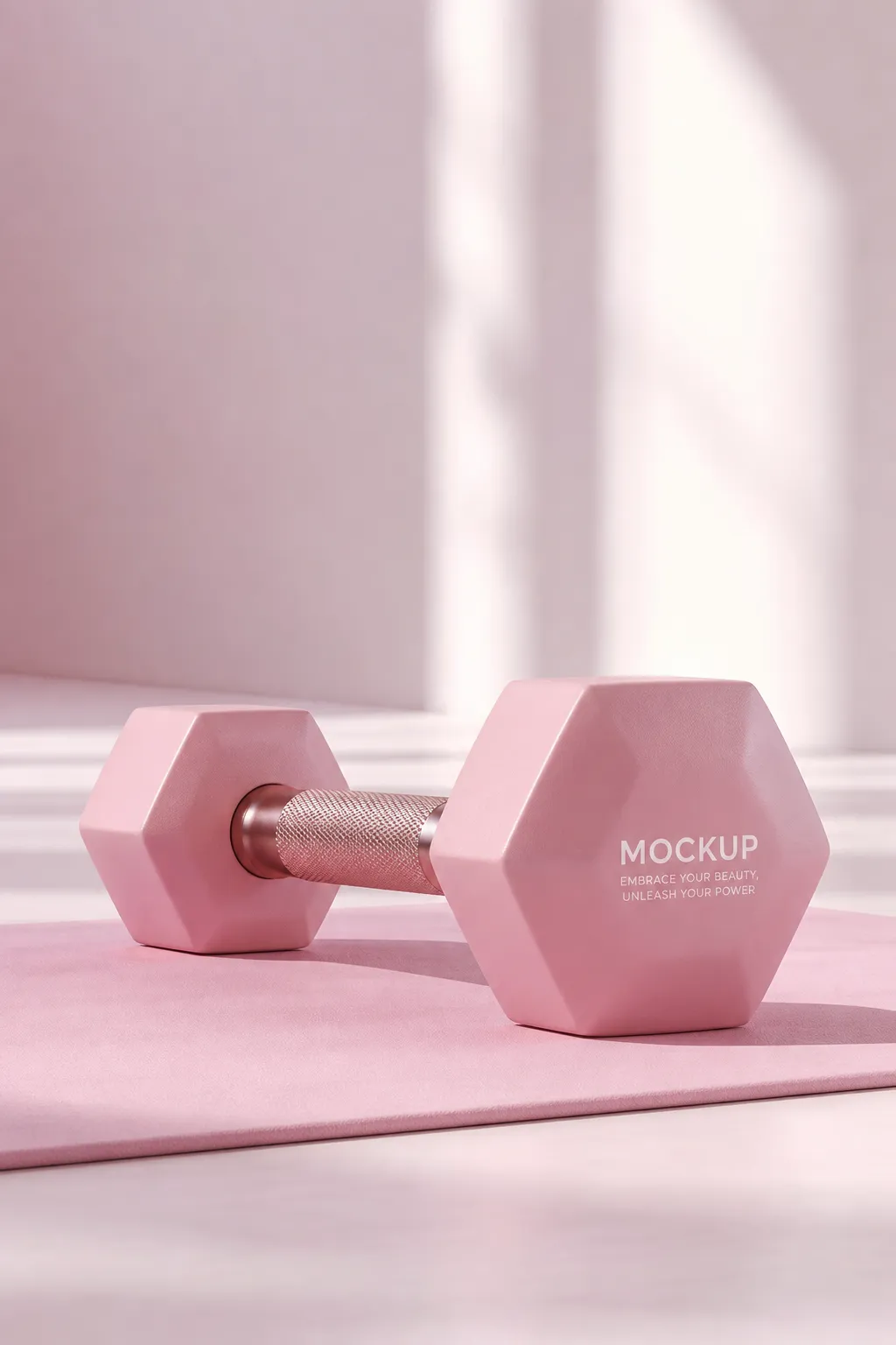 Pink Hexagonal Dumbbell Mockup on Yoga Mat｜AI Image Generation Prompts