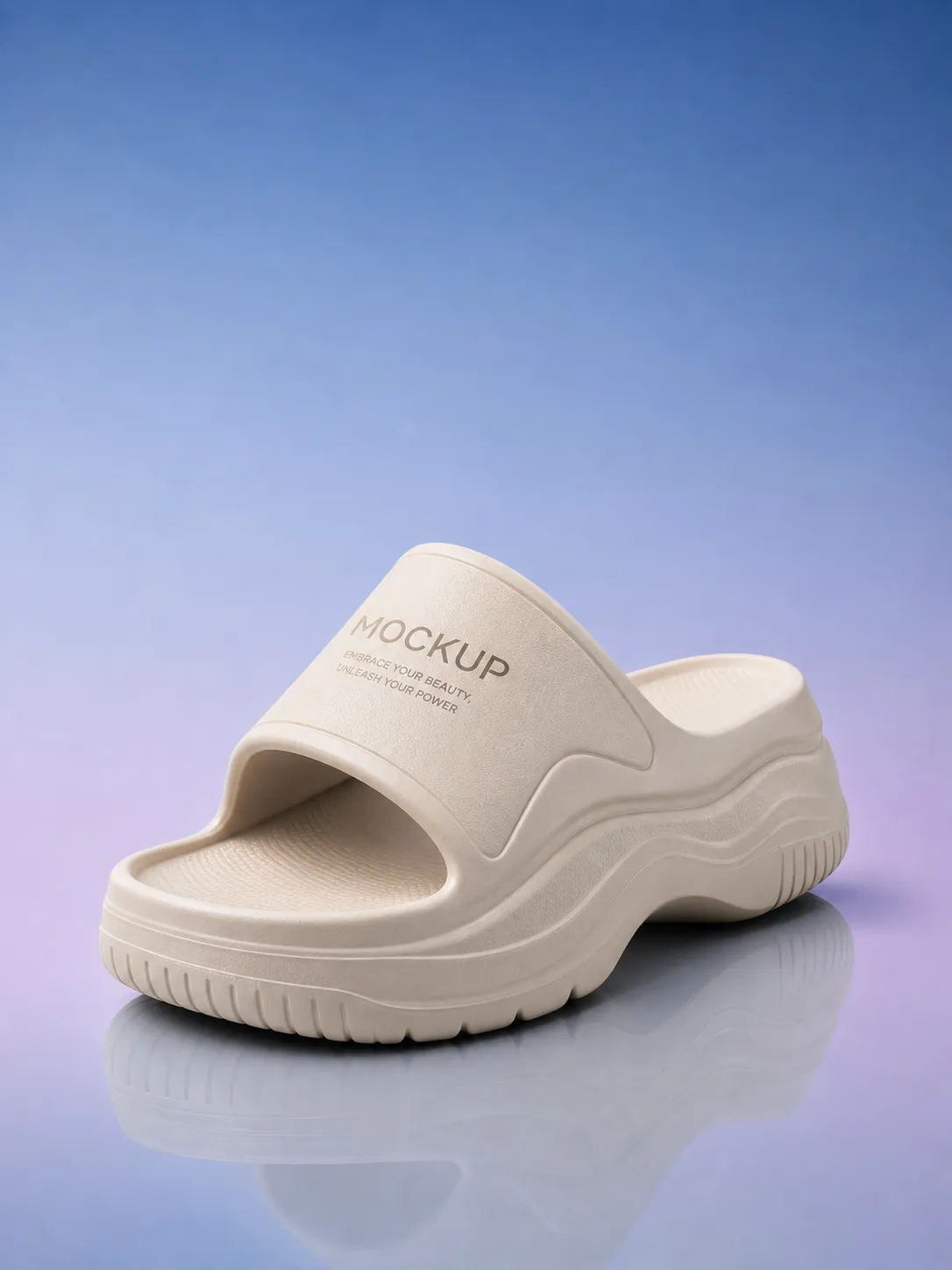 Beige Platform Slide Sandal Mockup on Gradient Background｜AI Image Generation Prompts