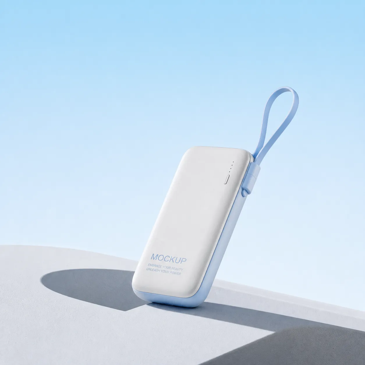 White and Blue Power Bank Mockup with Strap｜AI Image Generation Prompts