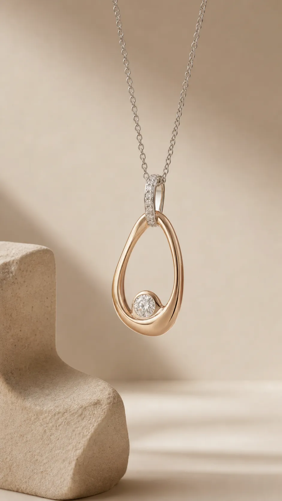 Rose Gold Teardrop Diamond Pendant Necklace｜AI Image Generation Prompts