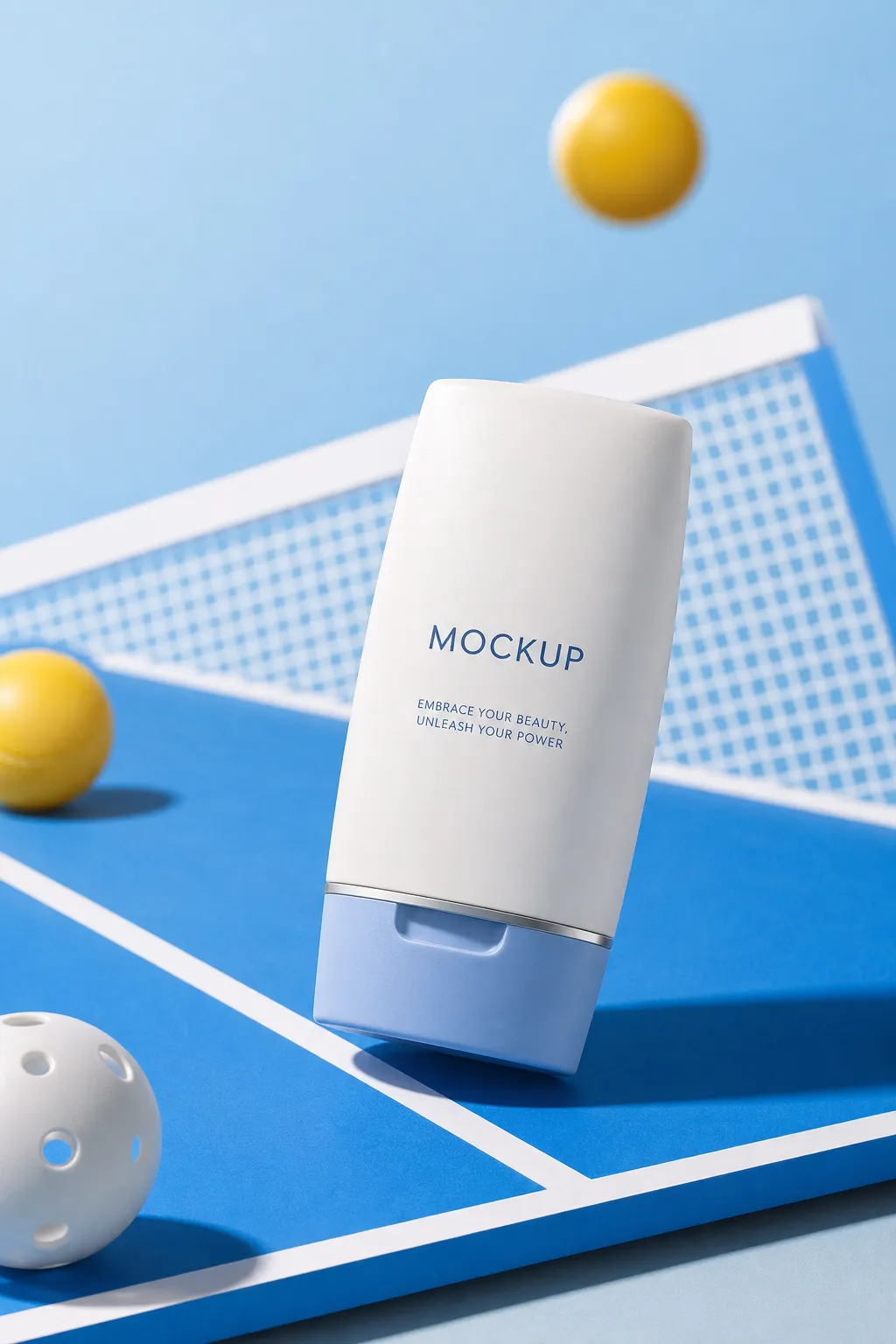 White Cosmetic Tube Mockup on Pickleball Court｜AI Image Generation Prompts