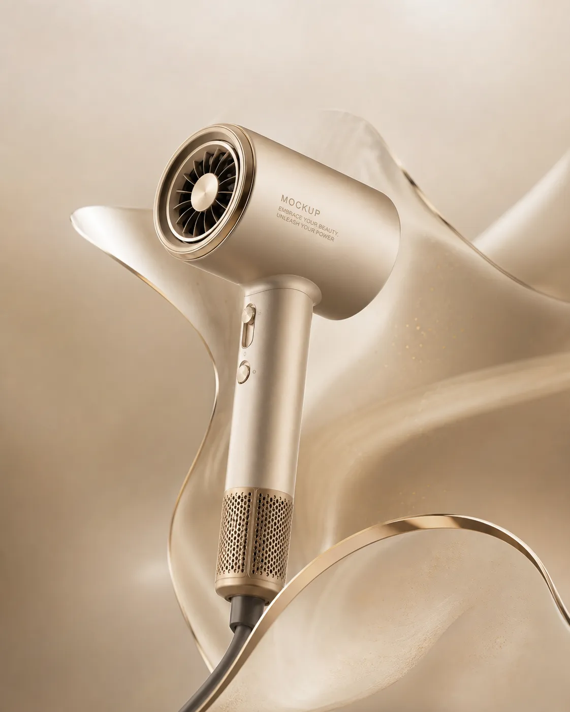 Gold Hair Dryer Product Mockup｜AI Image Generation Prompts