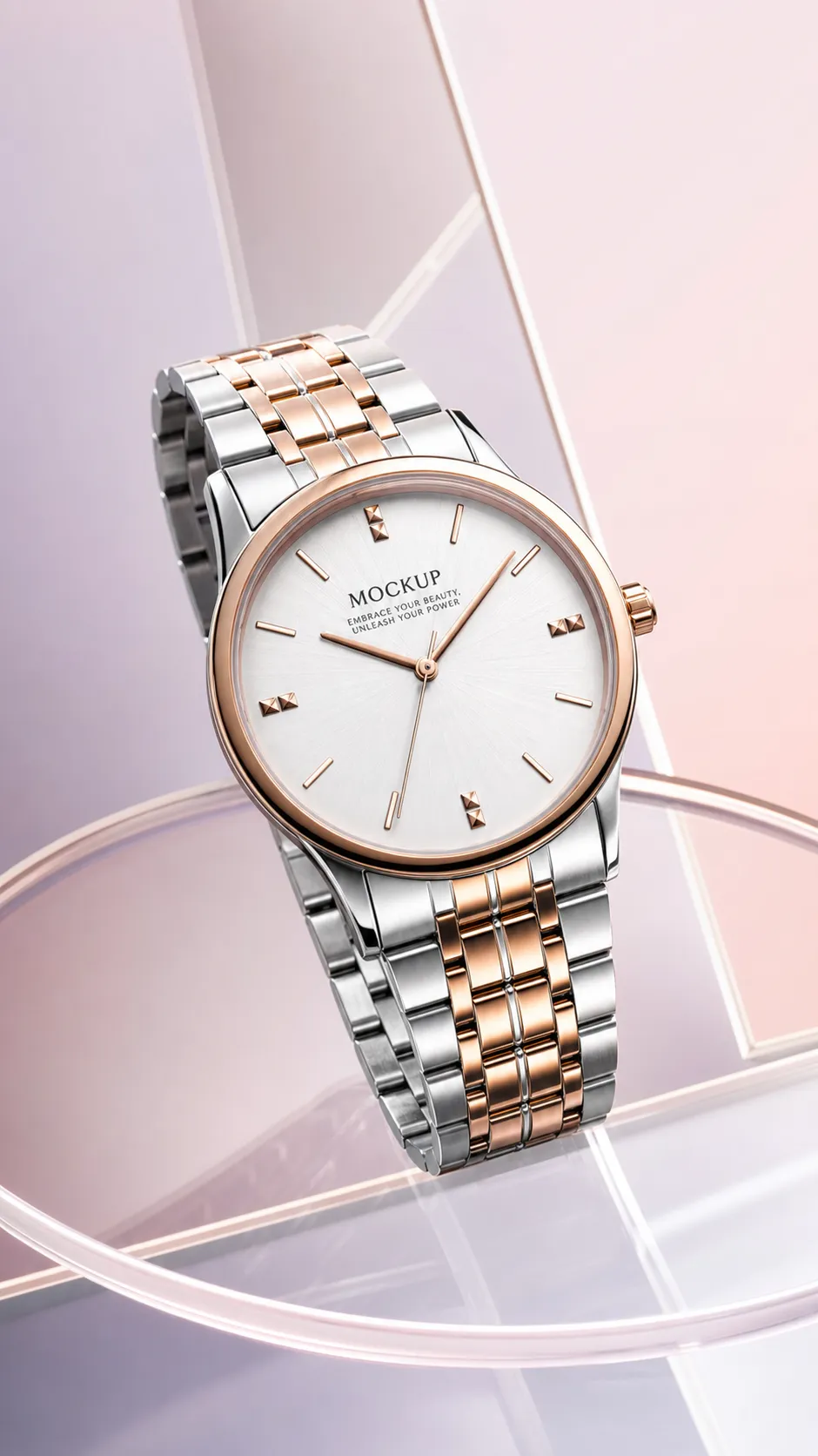 Elegant Silver and Rose Gold Watch Mockup｜AI Image Generation Prompts