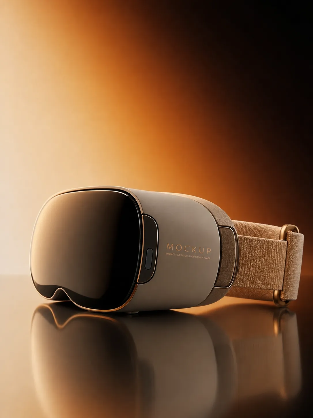 Sleek VR Headset Mockup with Warm Lighting｜AI Image Generation Prompts