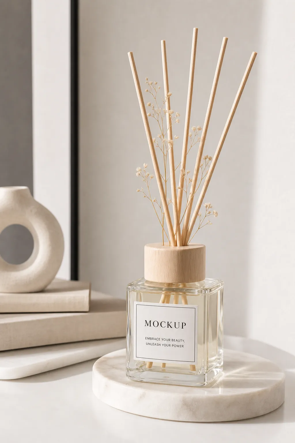 Reed Diffuser Mockup Glass Bottle on Marble｜AI Image Generation Prompts