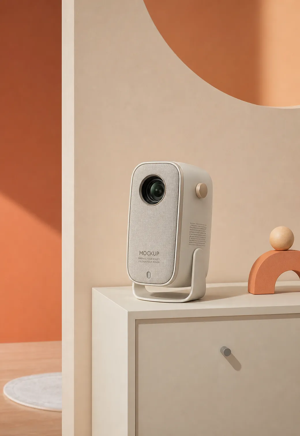 Modern Projector Mockup on White Cabinet｜AI Image Generation Prompts