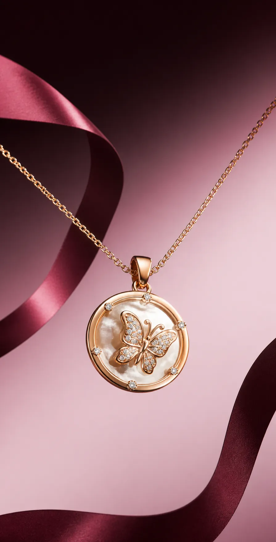 Rose Gold Butterfly Diamond Pendant Necklace｜AI Image Generation Prompts
