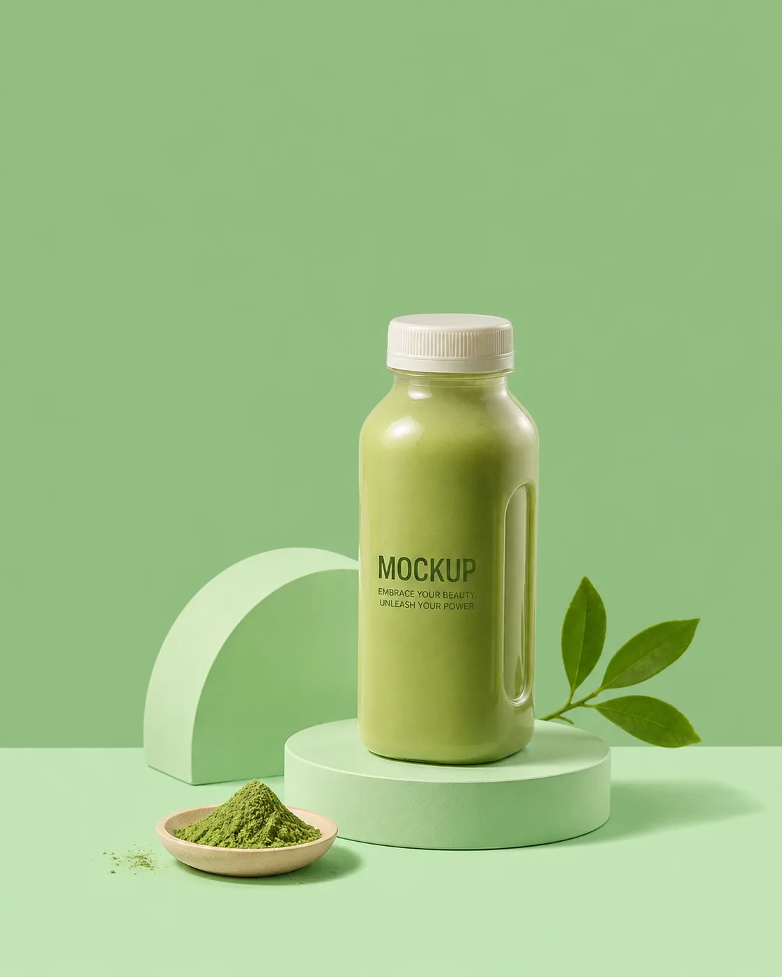 Green Smoothie Bottle Mockup with Matcha Powder｜AI Image Generation Prompts