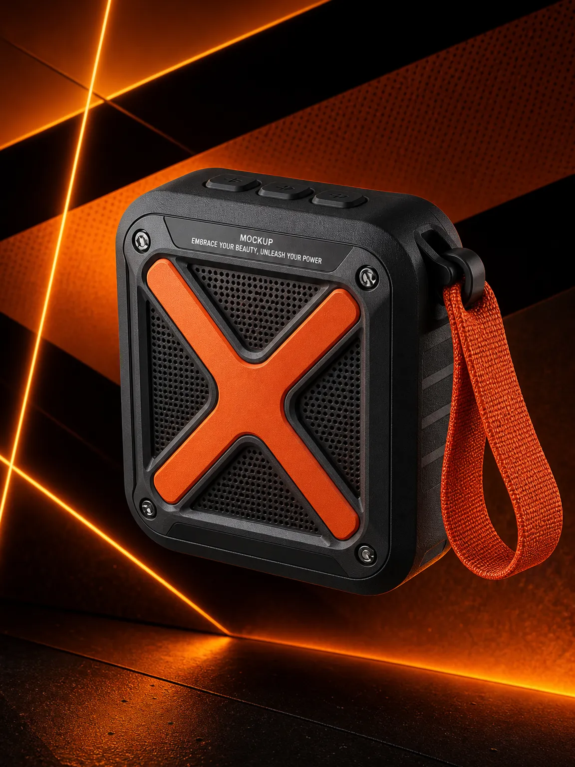 Rugged Black and Orange Portable Speaker Mockup｜AI Image Generation Prompts