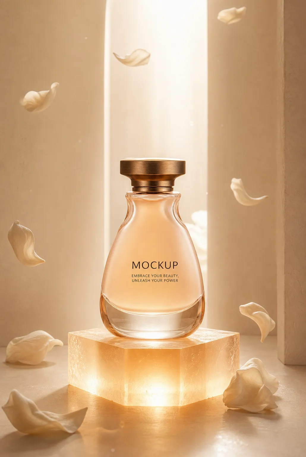 Elegant Perfume Bottle Mockup with Floating Petals｜AI Image Generation Prompts