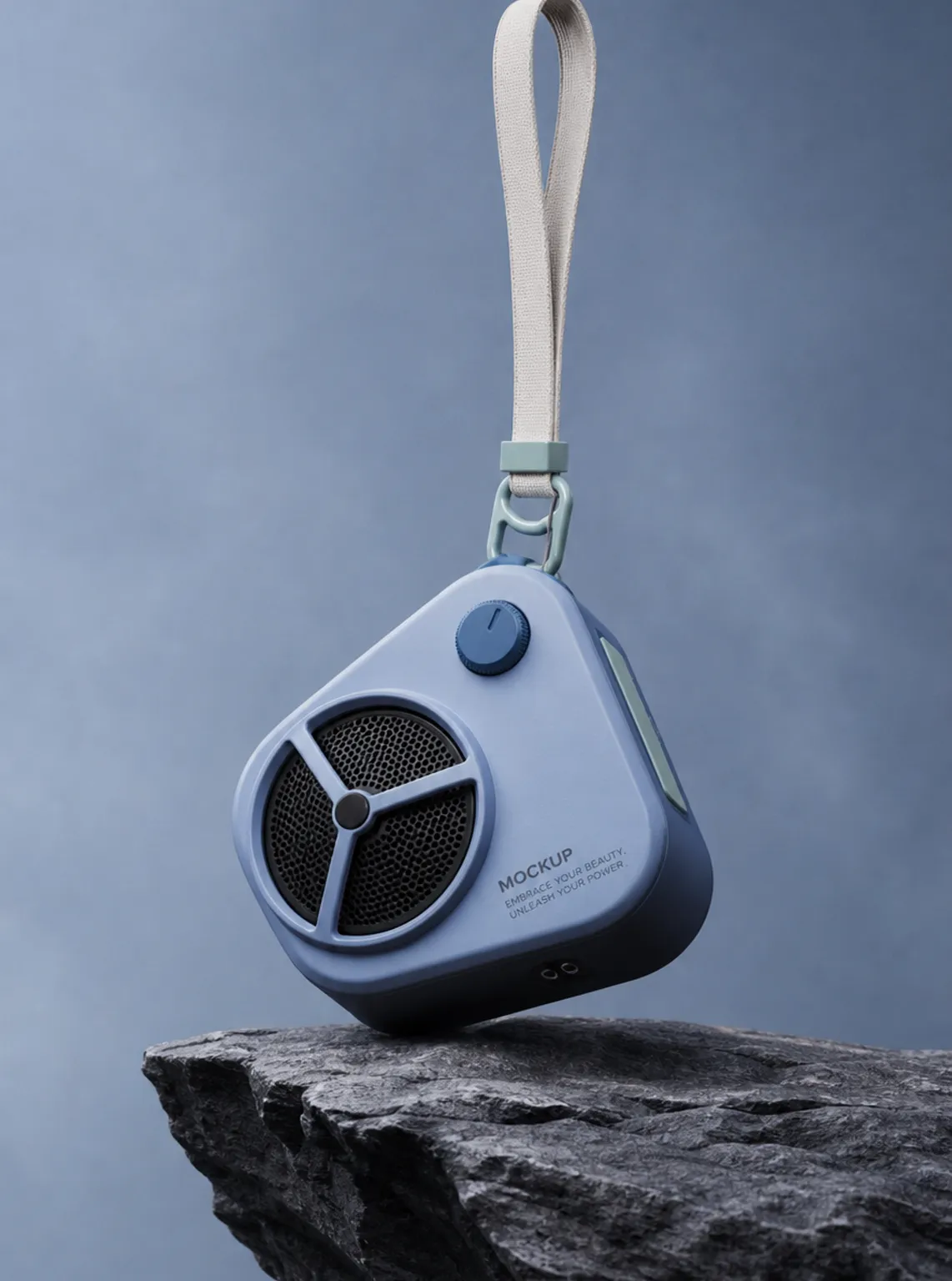 Blue Portable Speaker Mockup on Rock｜AI Image Generation Prompts
