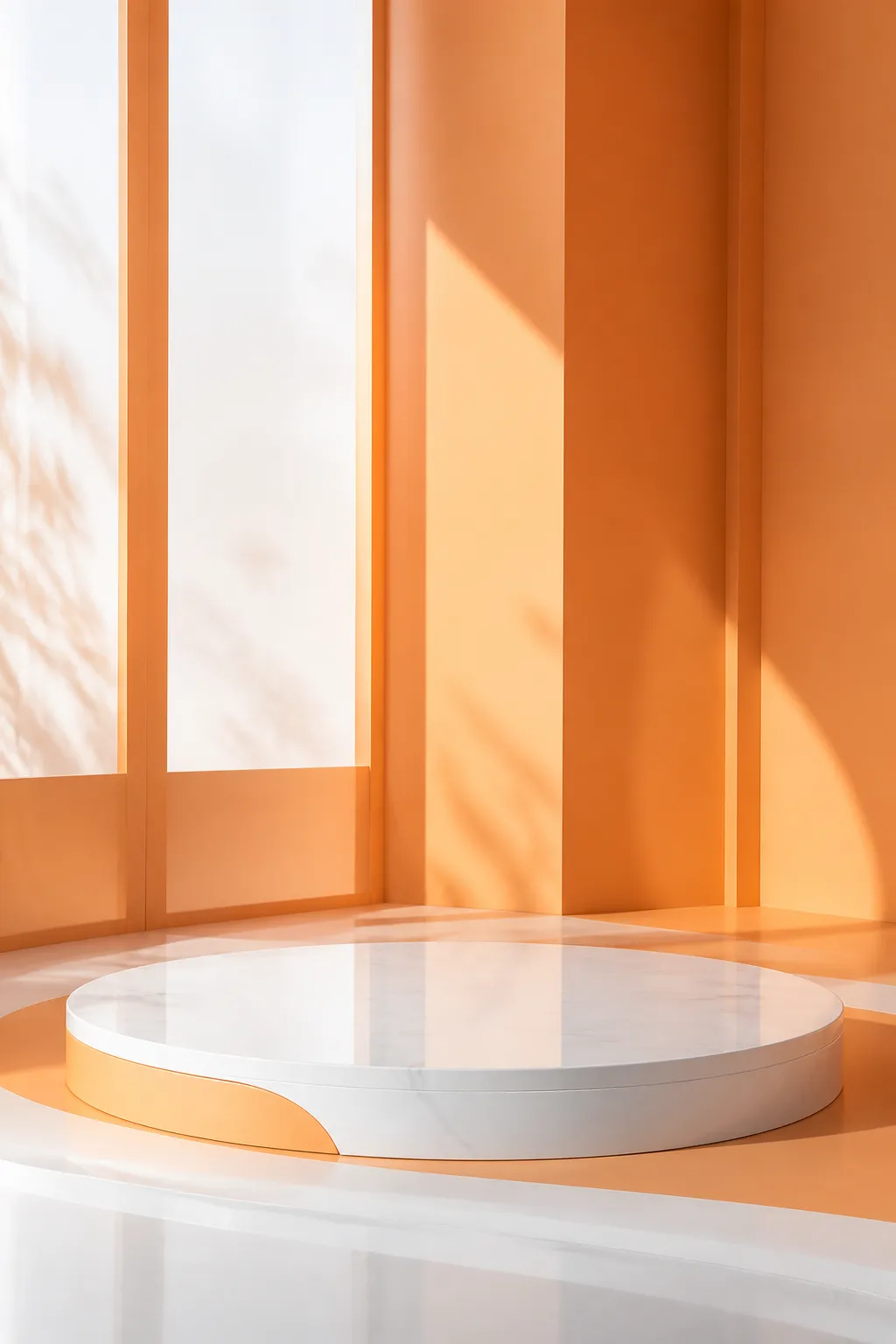 Minimalist Orange and White Marble Product Podium｜AI Image Generation Prompts