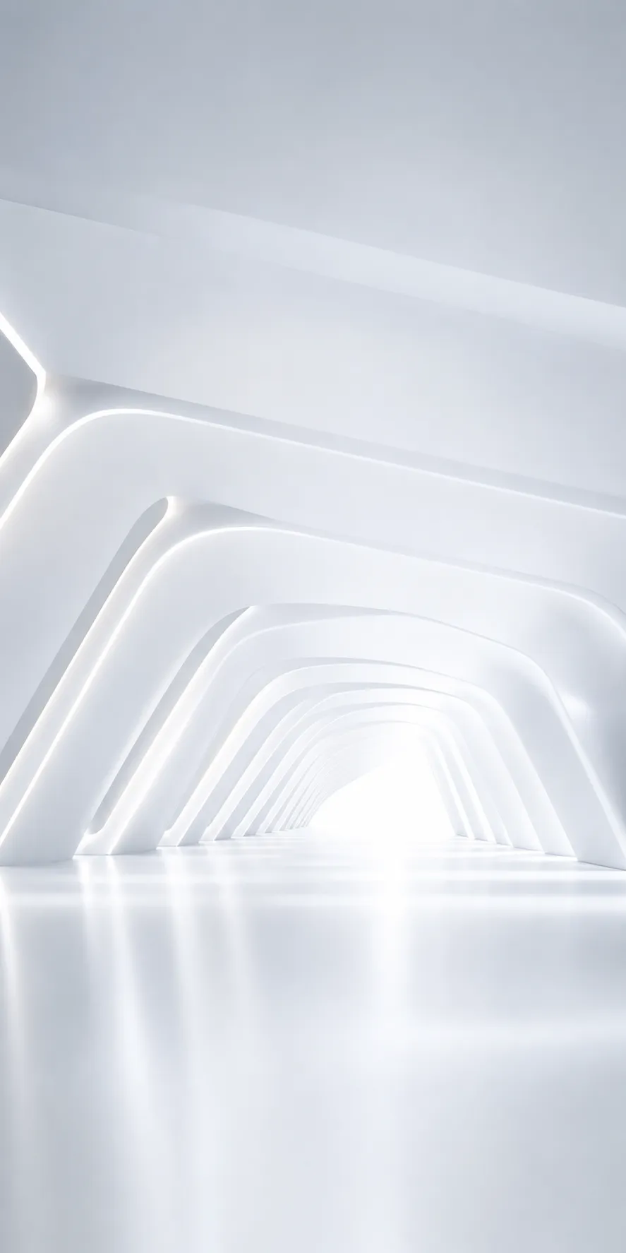 Futuristic white tunnel with curved arches and light｜AI Image Generation Prompts