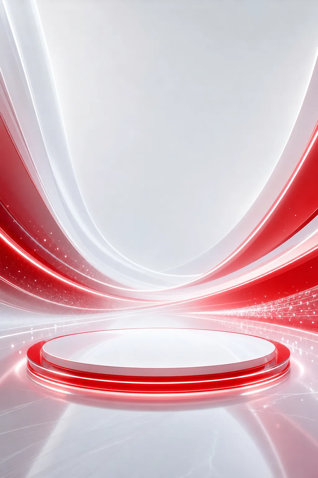 Red and White Abstract 3D Stage Podium Background｜AI Image Generation Prompts