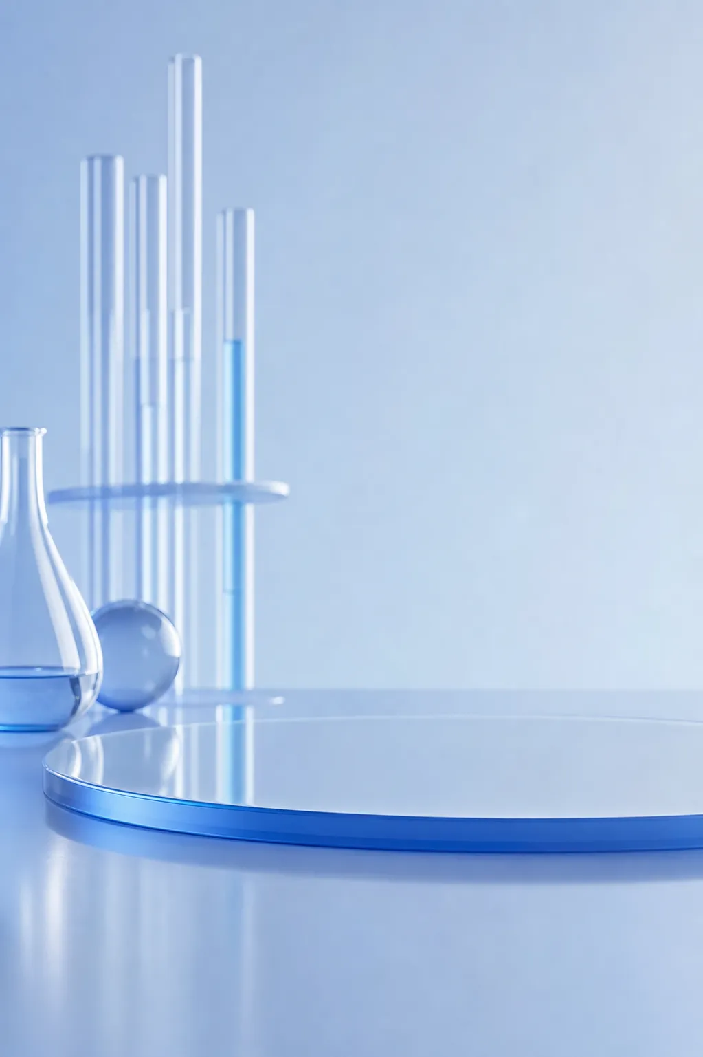 Blue Laboratory Glassware and Podium Background｜AI Image Generation Prompts