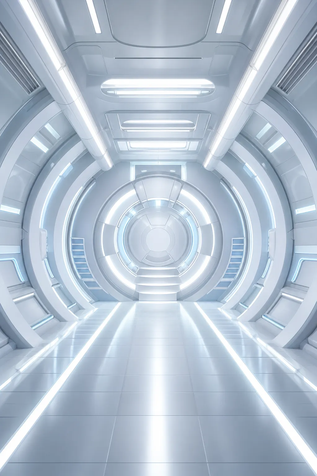Futuristic White Sci-Fi Corridor Interior｜AI Image Generation Prompts