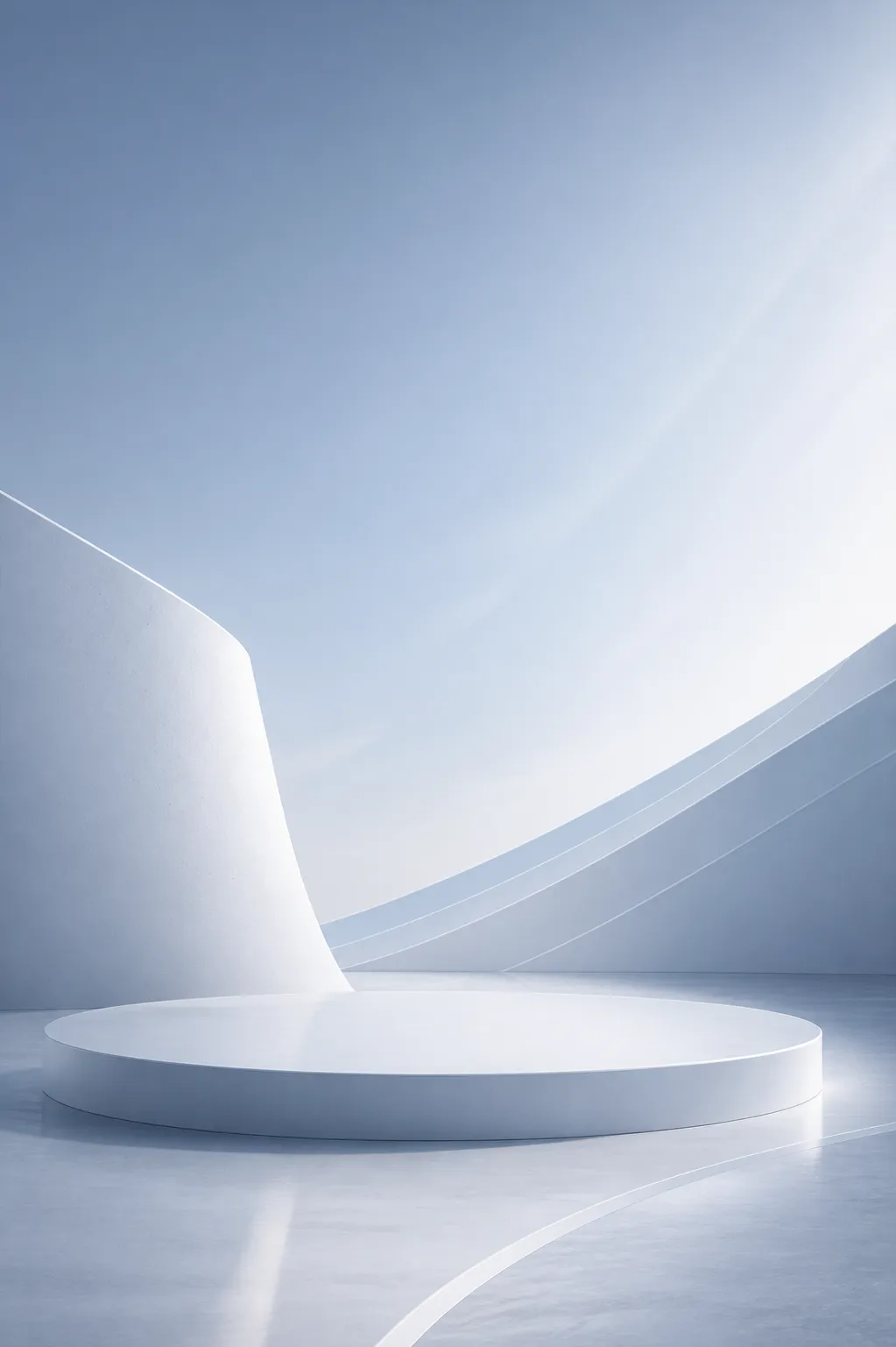 Minimalist White Circular Podium with Blue Sky｜AI Image Generation Prompts