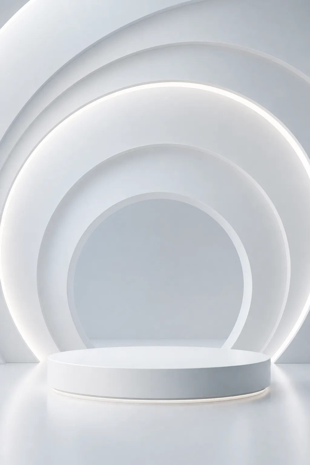 White Circular Podium with Concentric Arches Background｜AI Image Generation Prompts