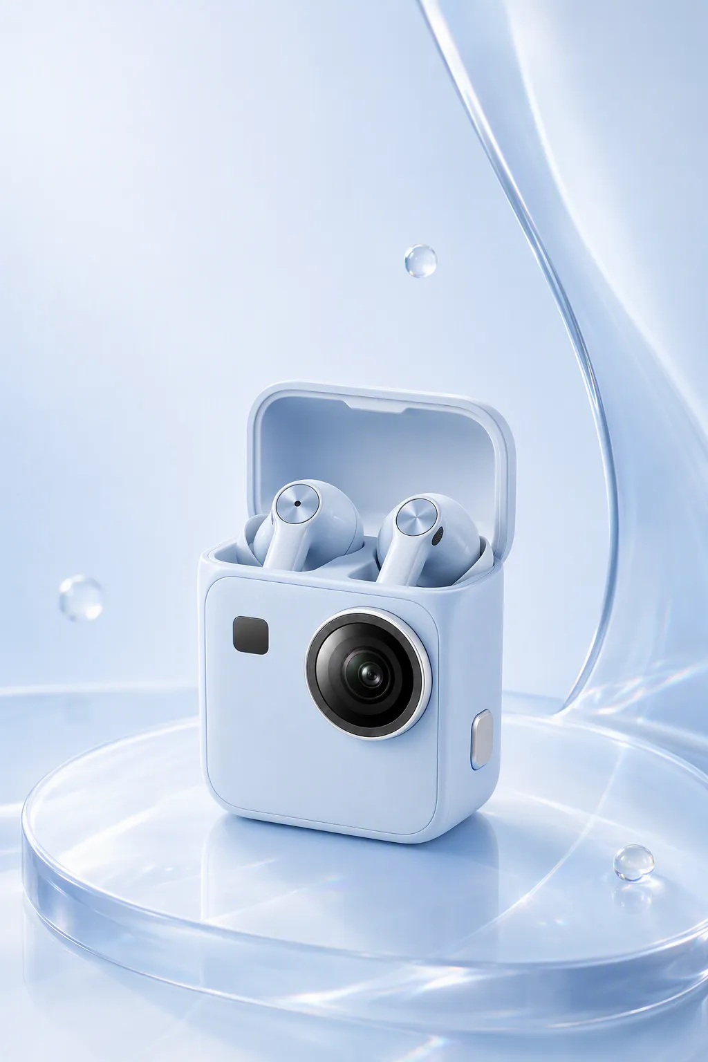 Light Blue Waterproof Action Camera in Water｜AI Image Generation Prompts