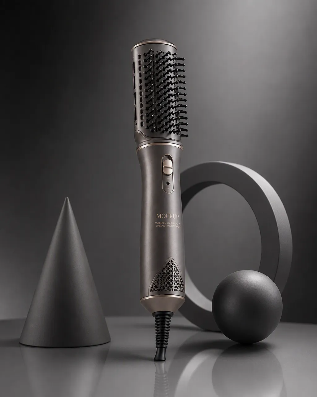 Metallic Hair Dryer Brush Mockup｜AI Image Generation Prompts