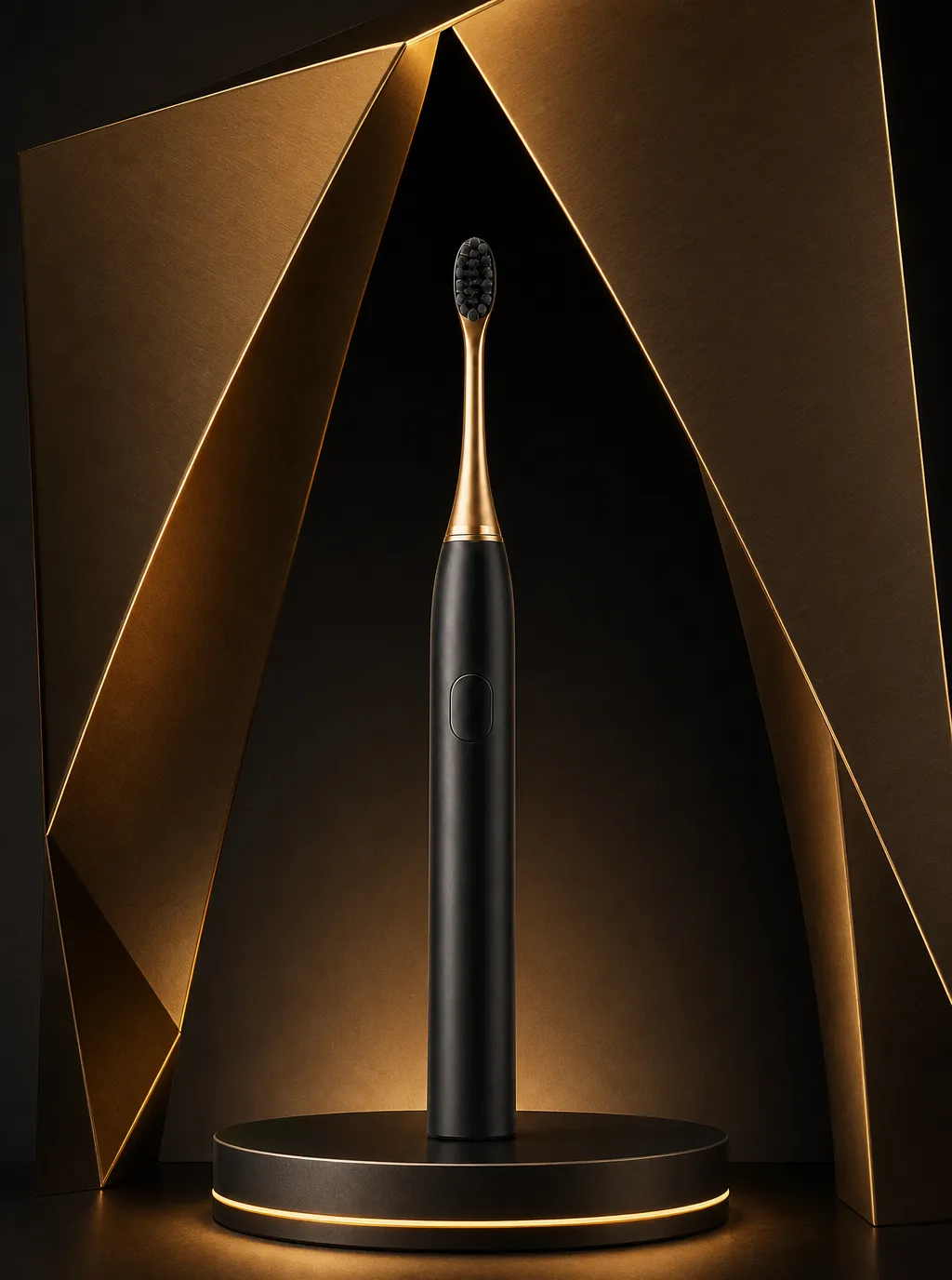Sleek Black and Gold Electric Toothbrush Display｜AI Image Generation Prompts