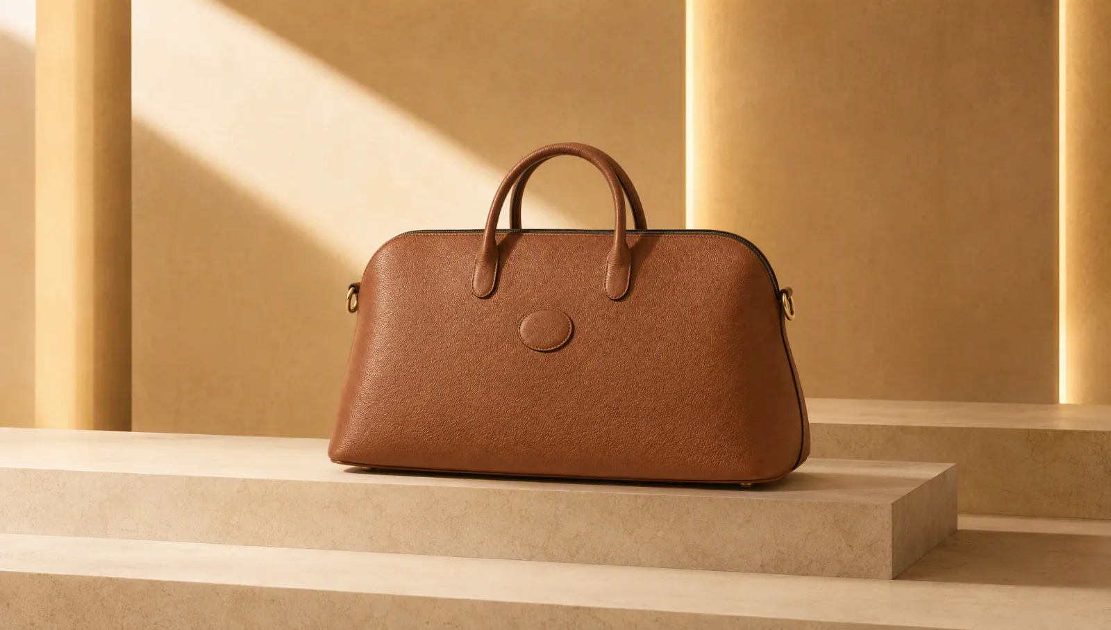 Brown Leather Handbag in Architectural Setting｜AI Image Generation Prompts