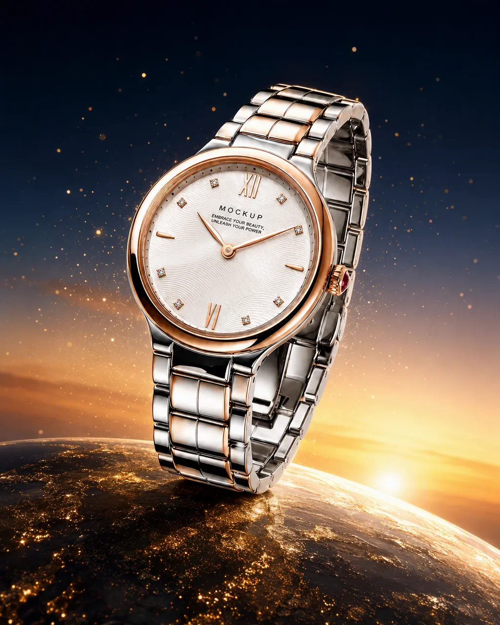 Two-Tone Silver and Rose Gold Watch Mockup｜AI Image Generation Prompts