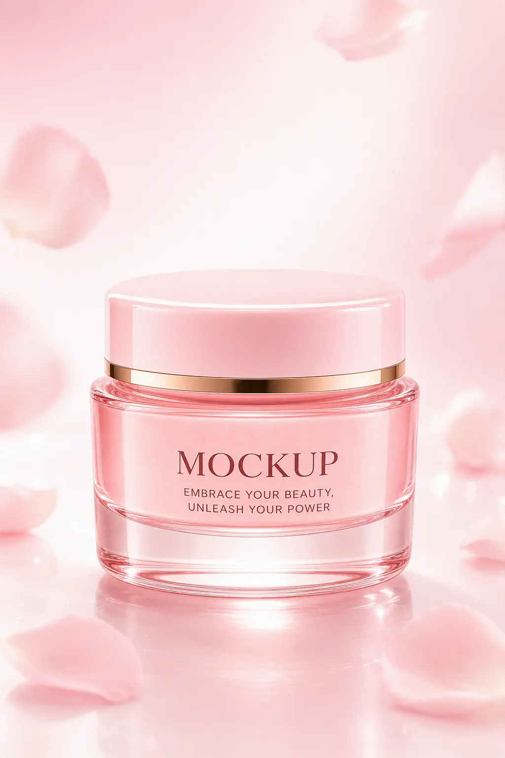 Pink Cosmetic Jar Mockup with Falling Petals｜AI Image Generation Prompts