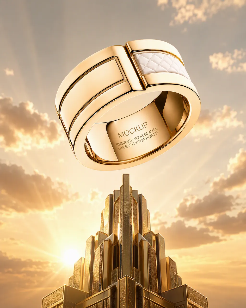 Luxury Gold Ring Mockup on Golden Podium｜AI Image Generation Prompts