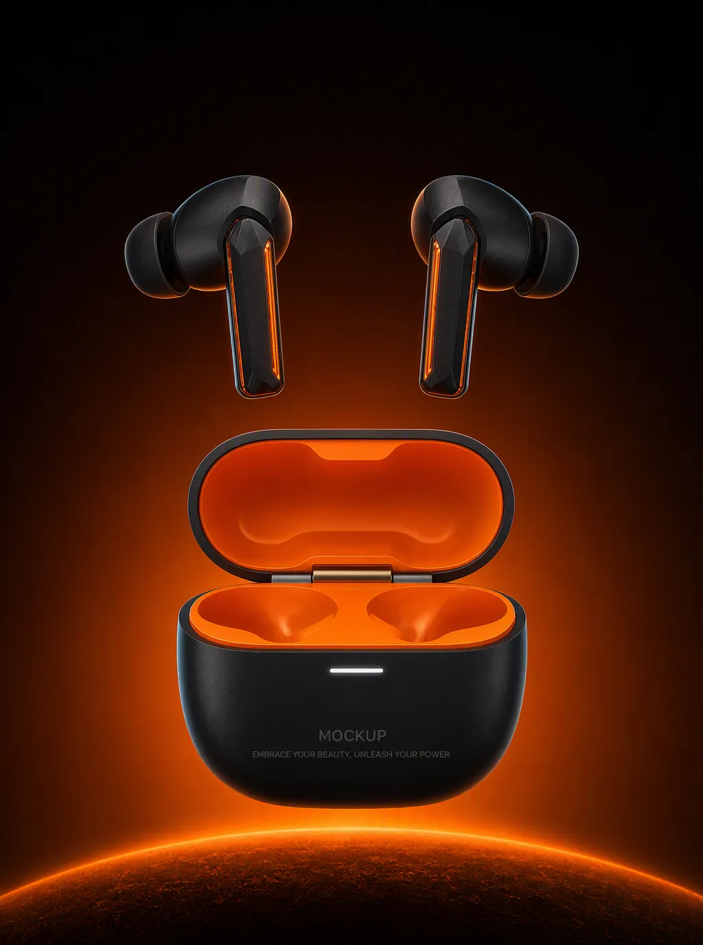 Black and Orange Wireless Earbuds Mockup｜AI Image Generation Prompts