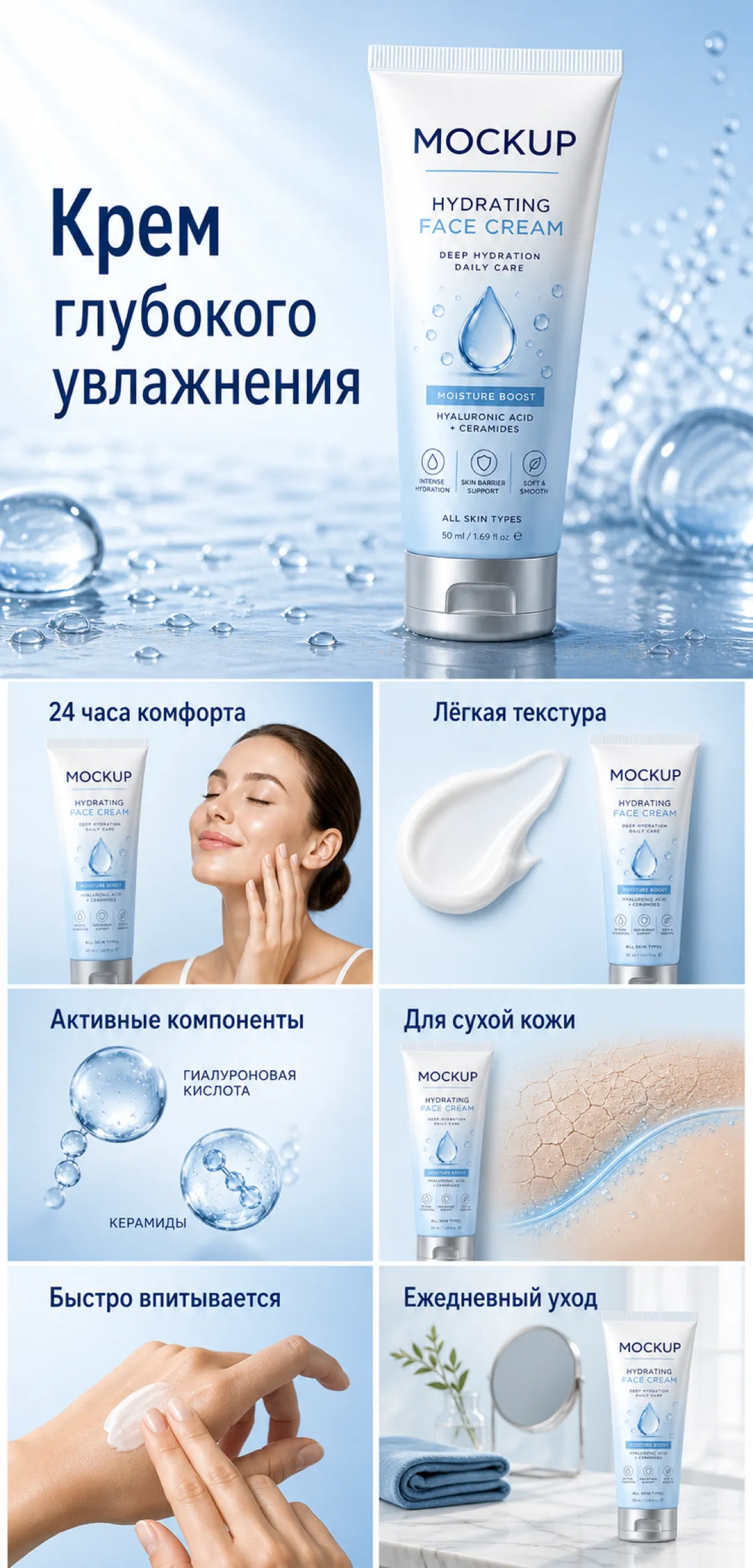 Hydrating Face Cream Tube Mockup Layout｜AI Image Generation Prompts