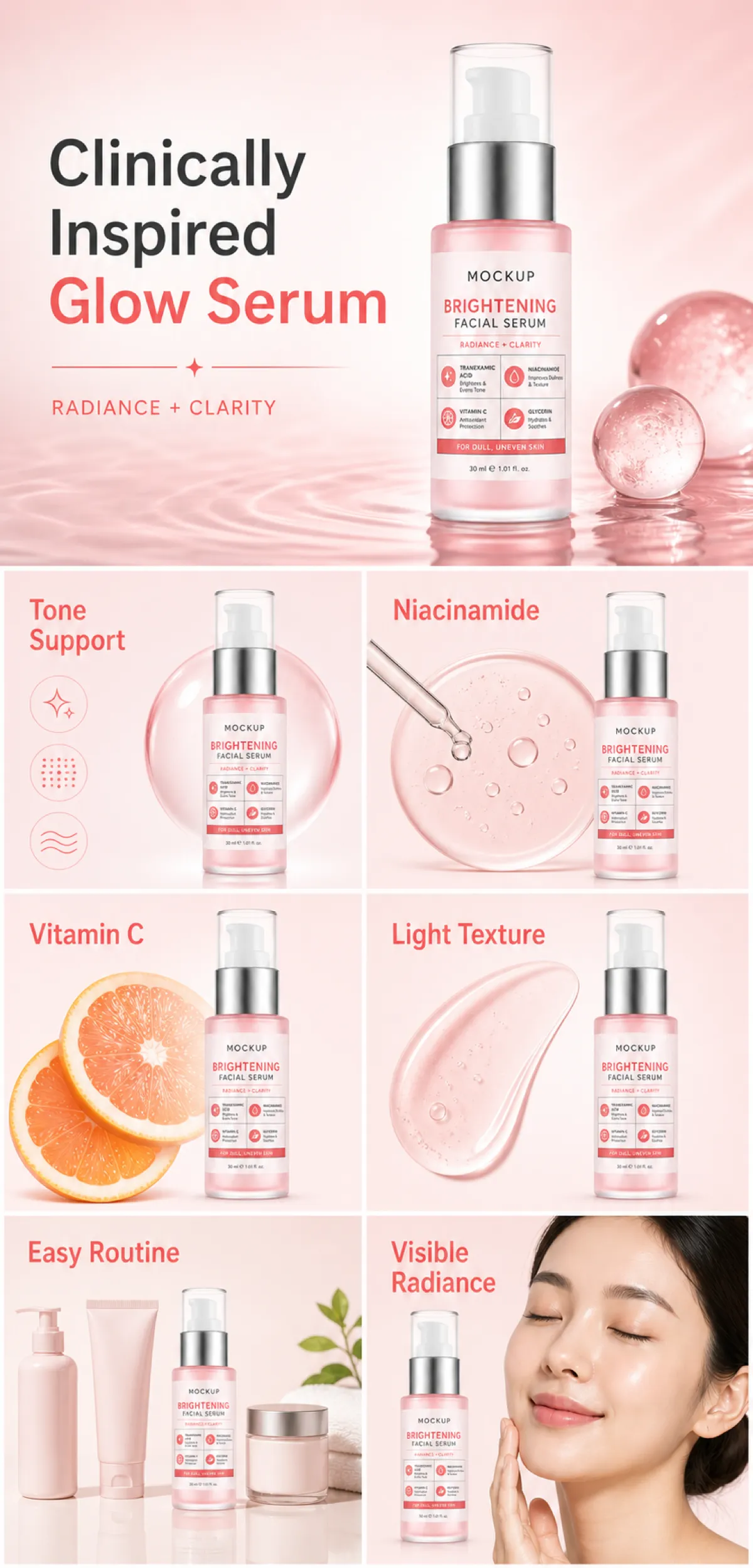 Clinically Inspired Brightening Facial Serum Mockup｜AI Image Generation Prompts