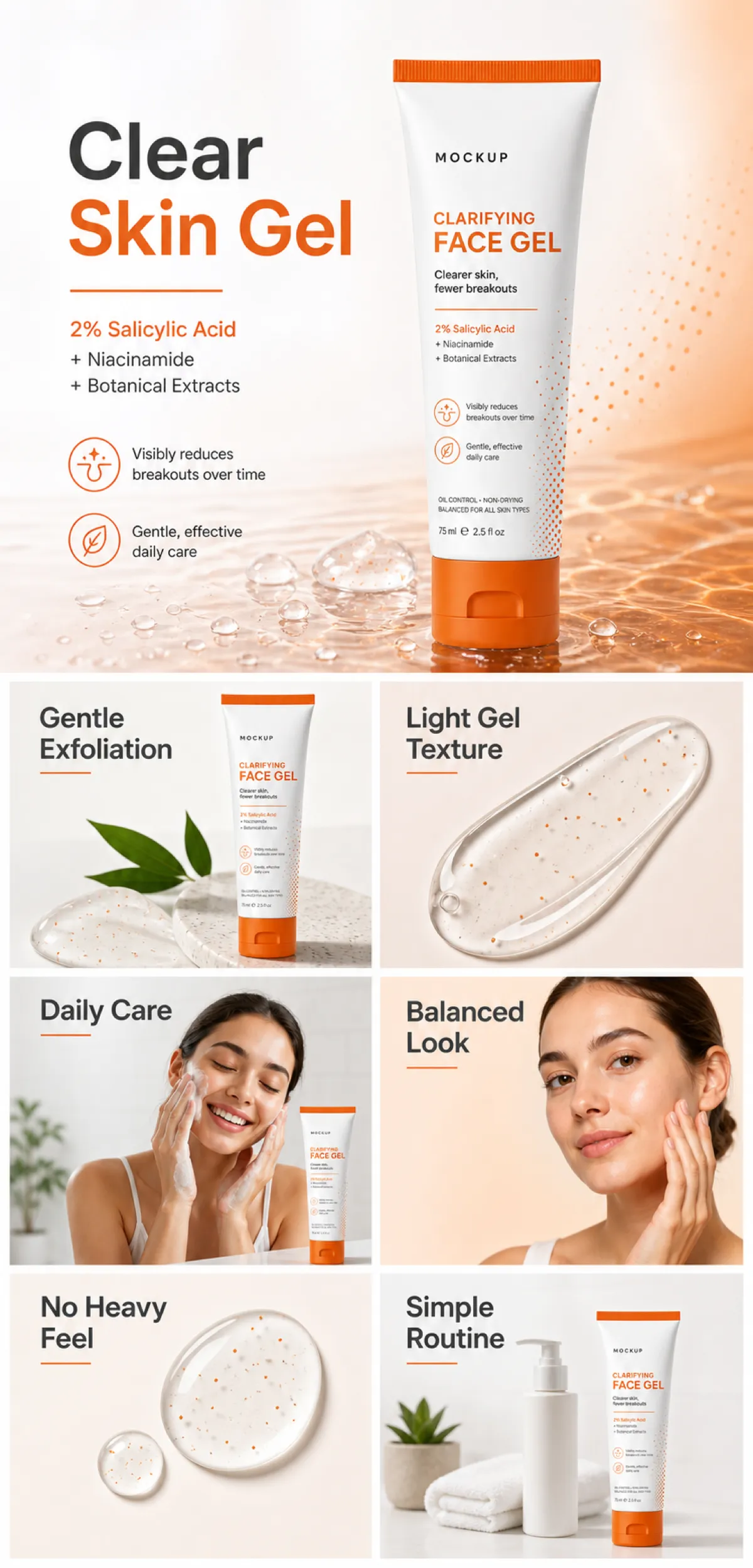Clear Skin Gel Clarifying Face Product Mockup｜AI Image Generation Prompts