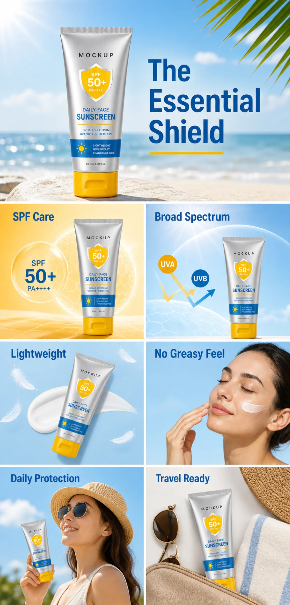 Daily Face Sunscreen SPF 50+ Mockup Presentation｜AI Image Generation Prompts
