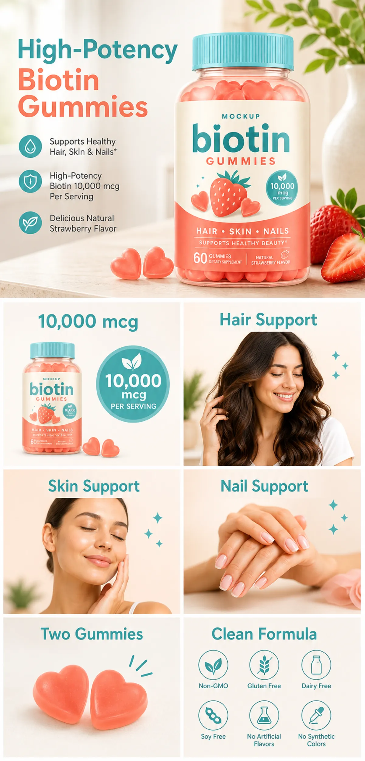 High-Potency Biotin Gummies for Hair, Skin & Nails｜AI Image Generation Prompts